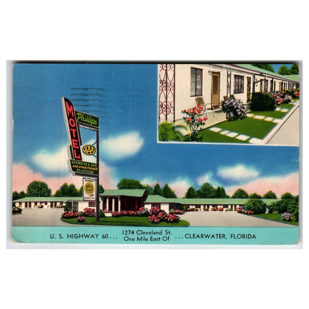 Phillips Motel Clearwater Florida 1955 Postcard AAA Quality Courts Vintage